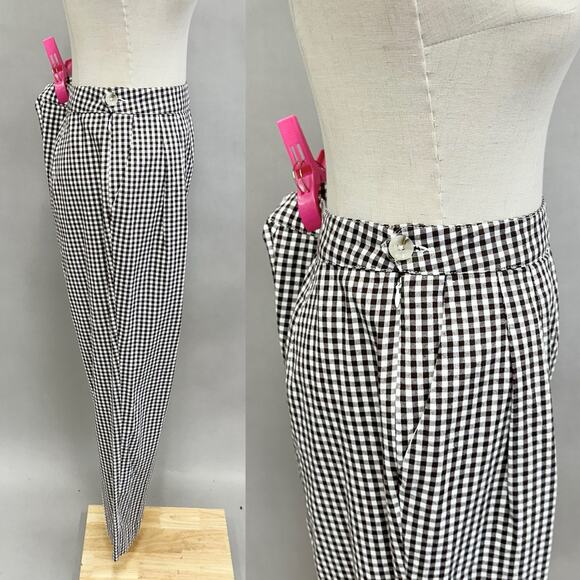 ASOS brown/white gingham pleat front high rise trouser Size 10 Cotton - Picture 3 of 16
